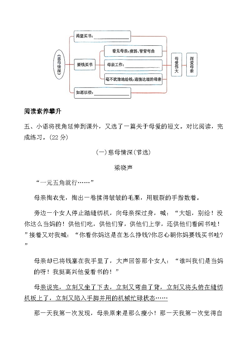 人教版五年级语文上册第六单元课时练习卷(18课慈母情深)（含答案）第3页
