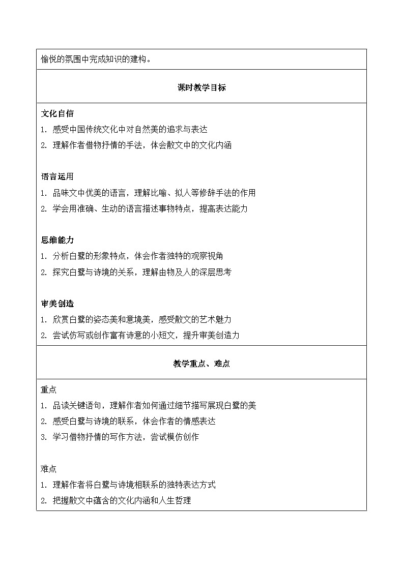 1.白鹭 第2课时（教学设计）2025-2026学年   统编版 五年级上册语文第2页