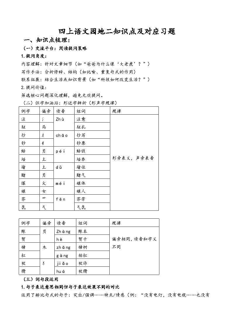 四上语文园地二知识点及对应练习（解析版）第1页
