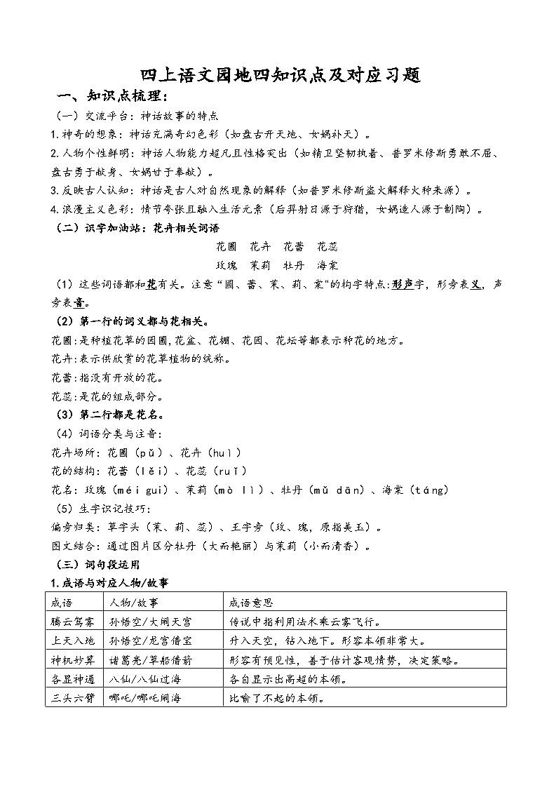 四上语文园地四知识点及对应练习（原卷版）第1页