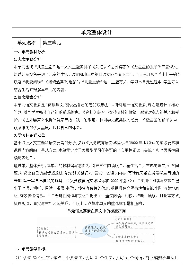 （新版）部编人教版2年级上册小学语文(第3单元核心素养教案)第1页