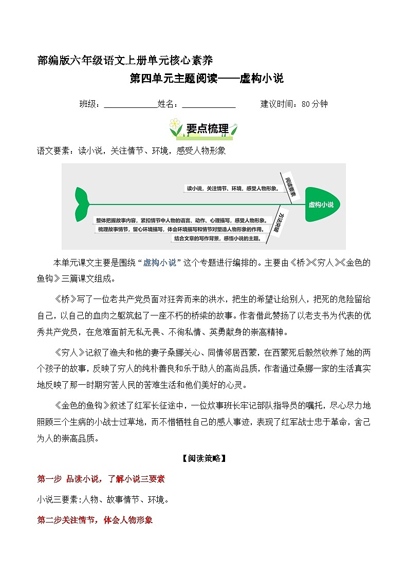 六年级语文上册 第四单元 虚构小说（要素阅读训练）2025-2026学年上学期（统编版）第1页