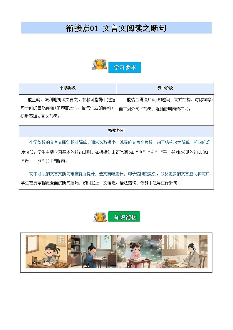 [小升初]2025年统编版：衔接点01：文言文阅读之断句：语文衔接过关检测[含解析]第1页