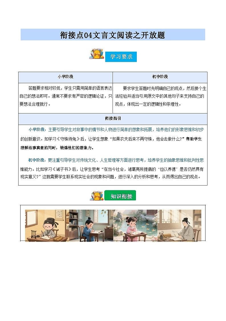 [小升初]2025年统编版：衔接点04：文言文阅读之开放题：语文衔接过关检测[含解析]第1页