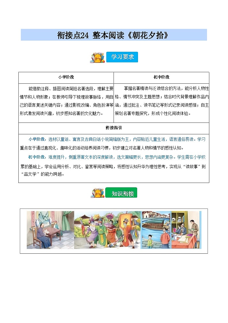 [小升初]2025年统编版：衔接点24：整本阅读《朝花夕拾》：语文衔接过关检测[含解析]第1页