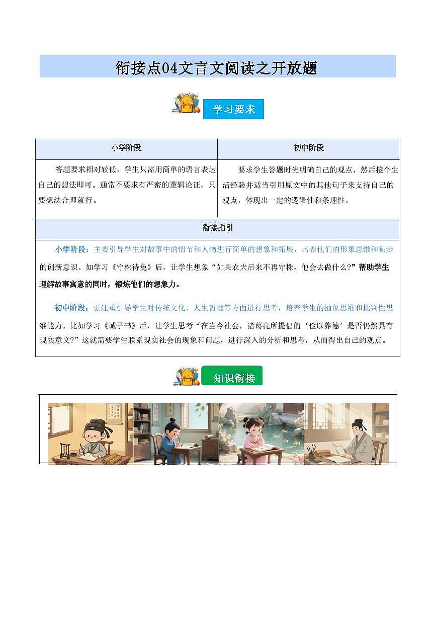 【小升初】统编版2025年 衔接点04 文言文阅读之开放题 语文衔接过关练习（含解析）第1页