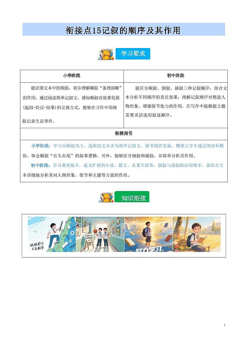 【小升初】统编版2025年 衔接点15 记叙的顺序及其作用 语文衔接过关练习第1页