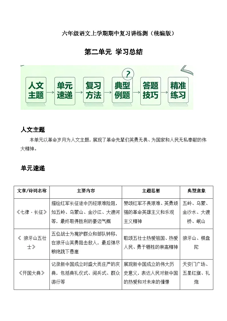 六年级语文上册 阅读复习 第二单元 期中专项训练（原卷+答案）2025-2026学年（统编版）第1页