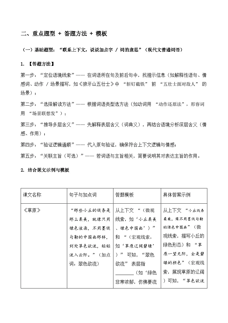 期中阅读专题01 理解加点字关键词的意思（原卷+答案）2025-2026学年 六年级语文上册 统编版第2页