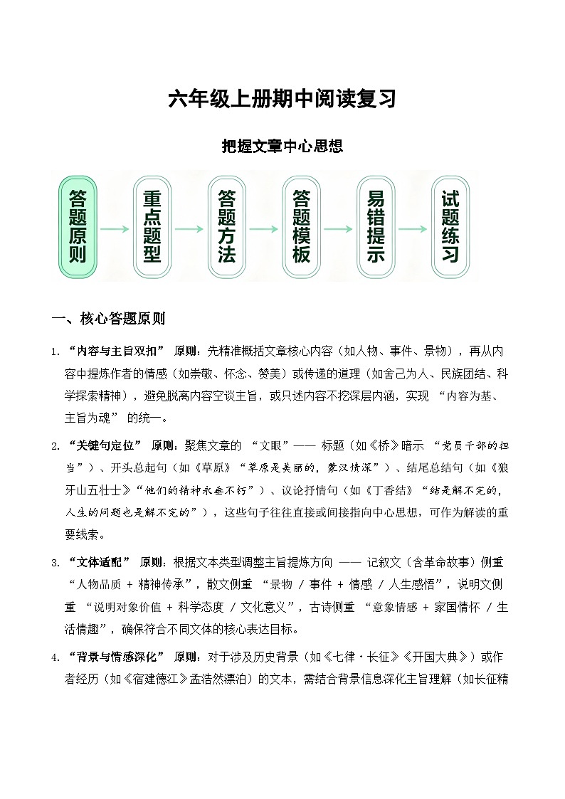 期中阅读专题03 把握文章中心思想（原卷+答案）2025-2026学年 六年级语文上册 统编版第1页