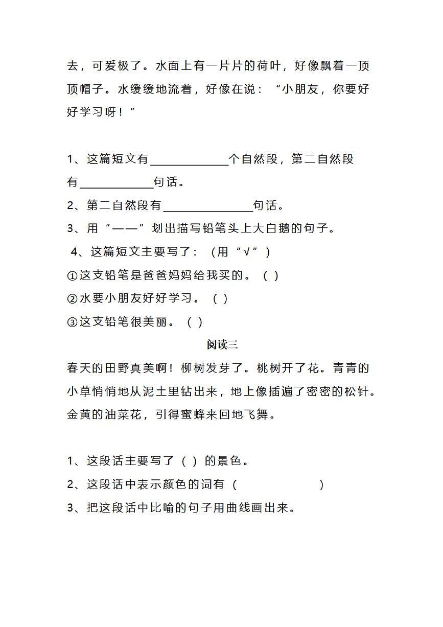 二年级上册语文期末专项练习阅读理解专项练习含答案第2页