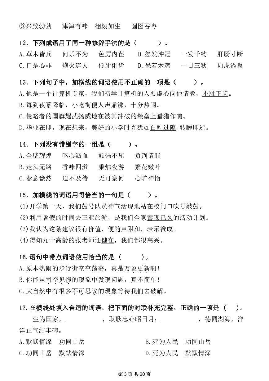小升初语文专项提分词语理解与运用专练含答案第3页