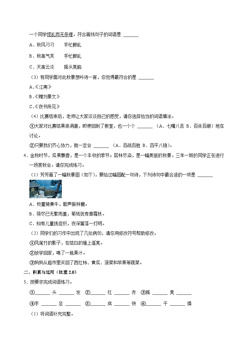 2024-2025学年北京市平谷区第四小学教育集团三年级（上）期中语文试卷第3页