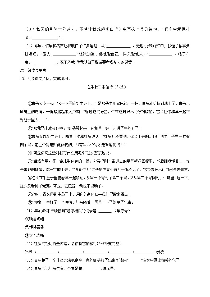 2024-2025学年广东省茂名市电白区三年级（上）期中模拟语文试卷第3页