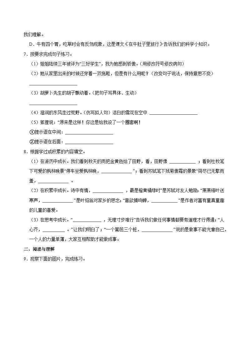 2024-2025学年湖北省黄冈市罗田县三年级（上）期中语文试卷第2页