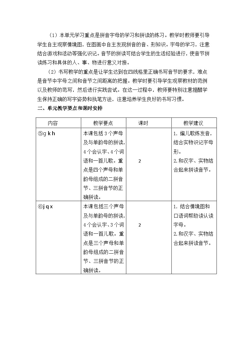 统编版（2024）一年级上册语文：第三单元 汉语拼音 教案第2页