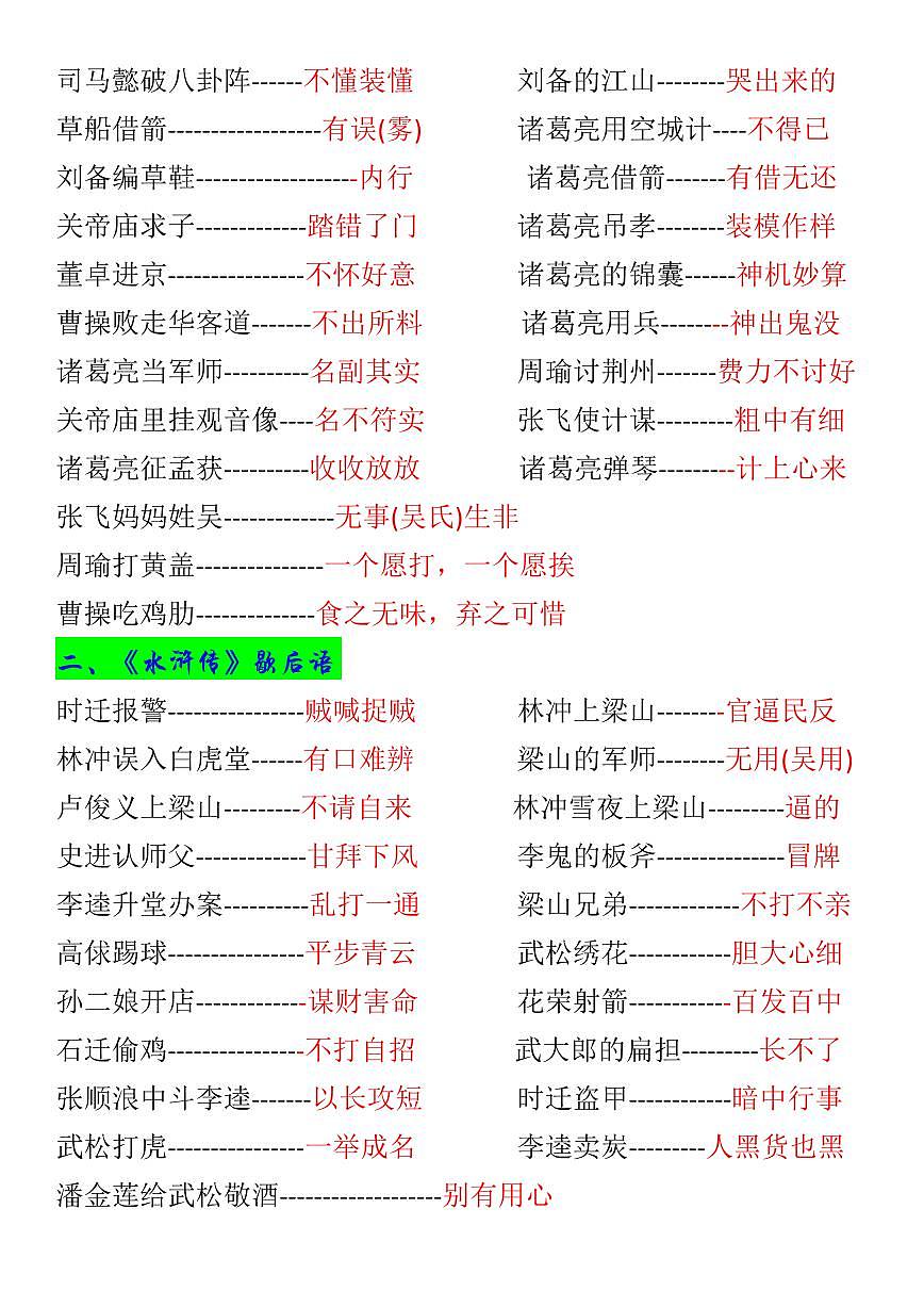 部编版五年级上册语文期末四大名著歇后语及常识知识点汇总第2页