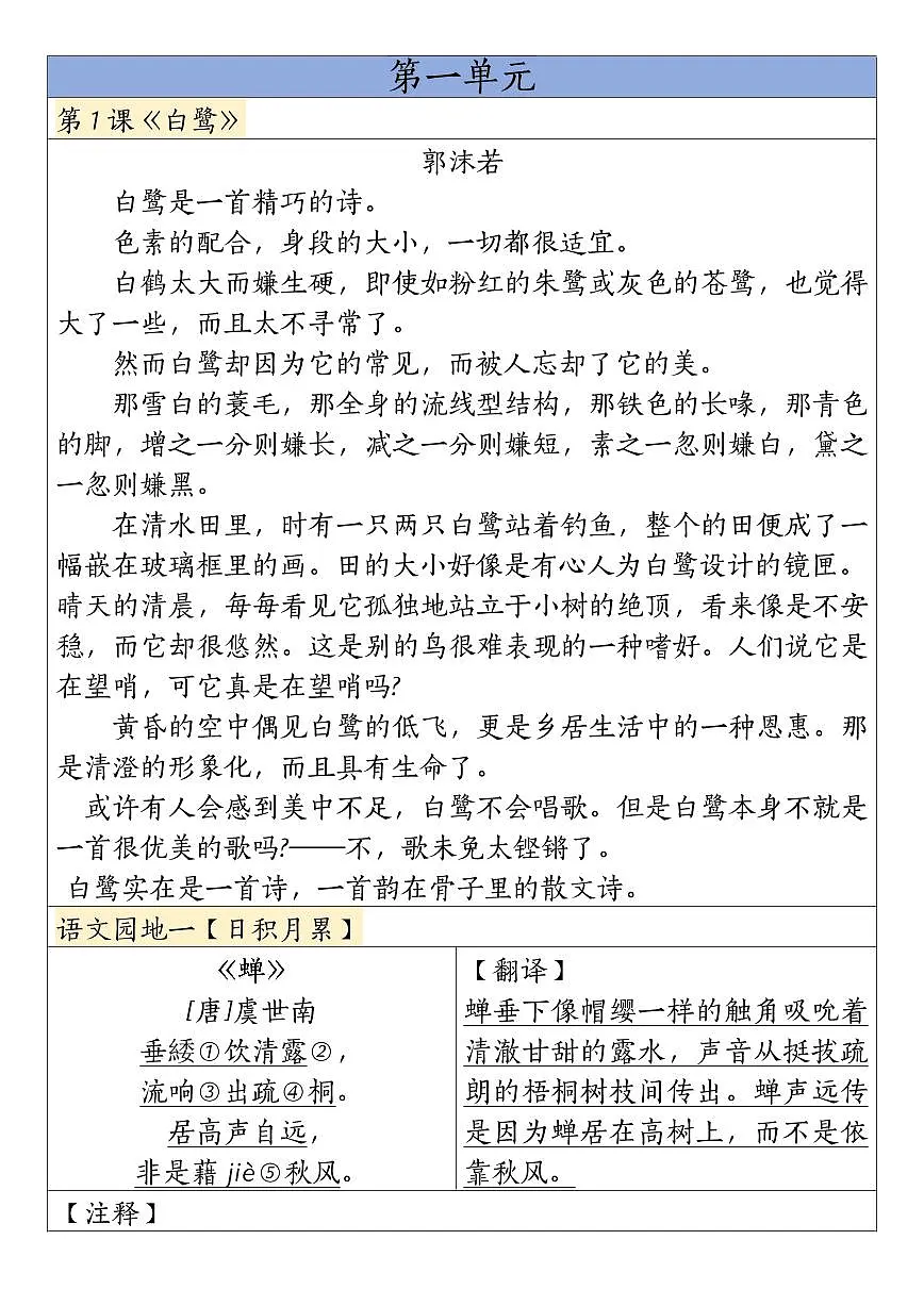 部编版五年级上册语文必背知识点内容闯关表第2页