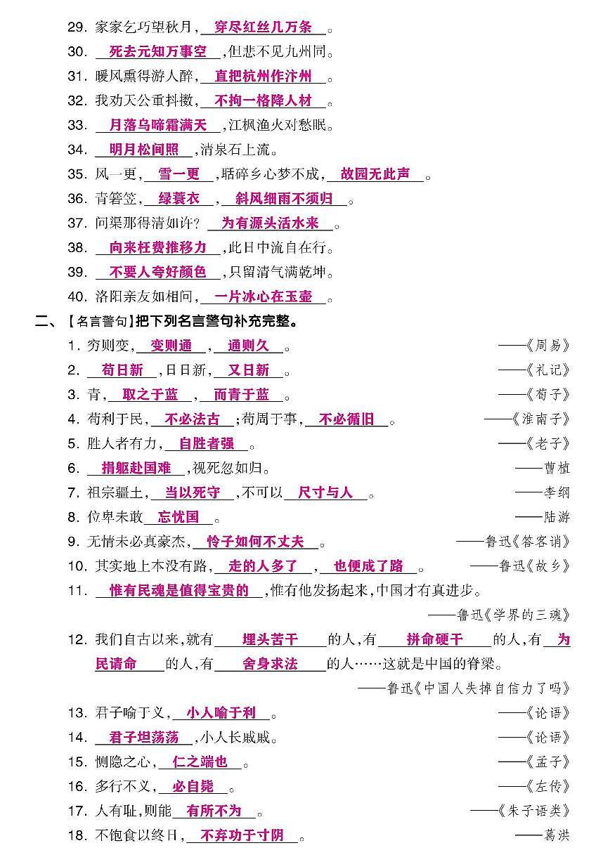 小升初语文【背诵与积累】六大考点知识点集训第2页