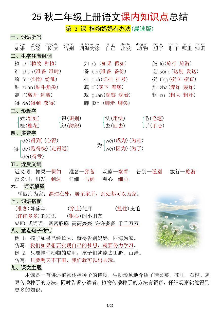 人教版二年级上册语文 课内知识点总结第3页