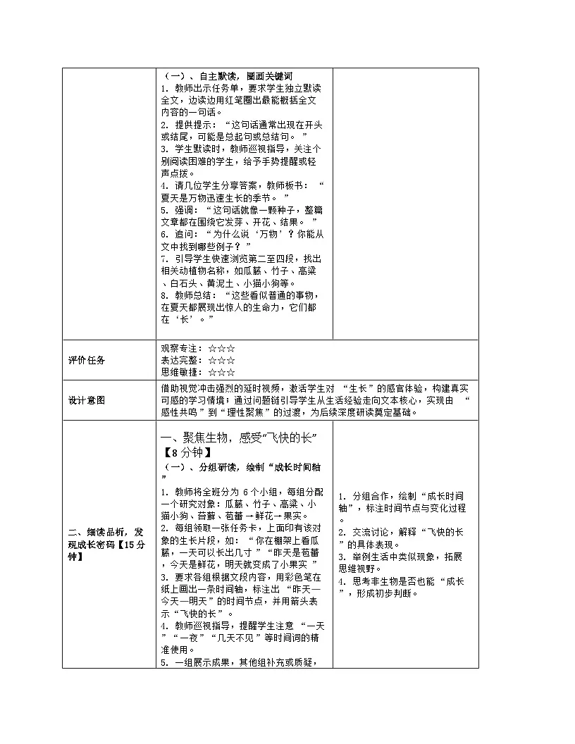 2025-2026学年统编版语文六年级上册《夏天里的成长》教学设计第3页