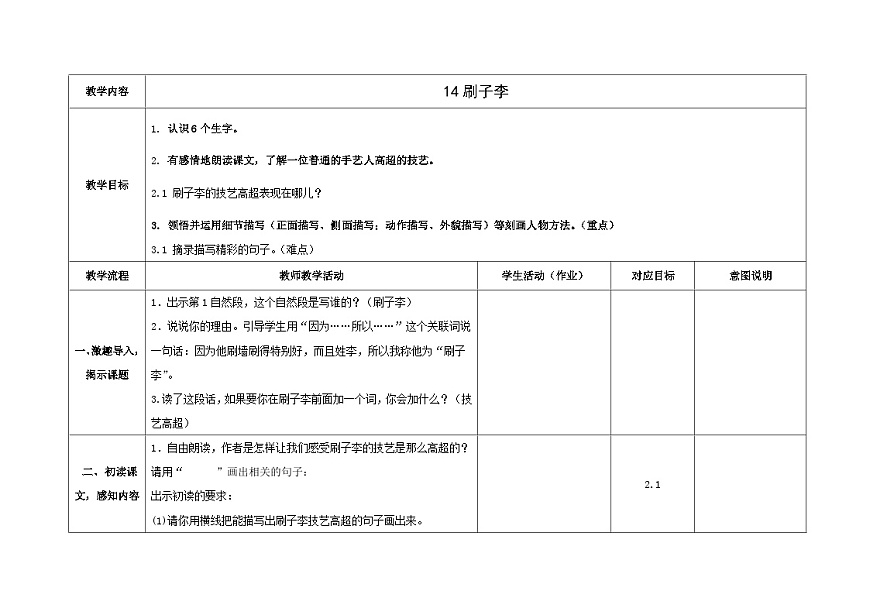 统编版小学语文五年级下册 14 刷子李 教学设计第1页