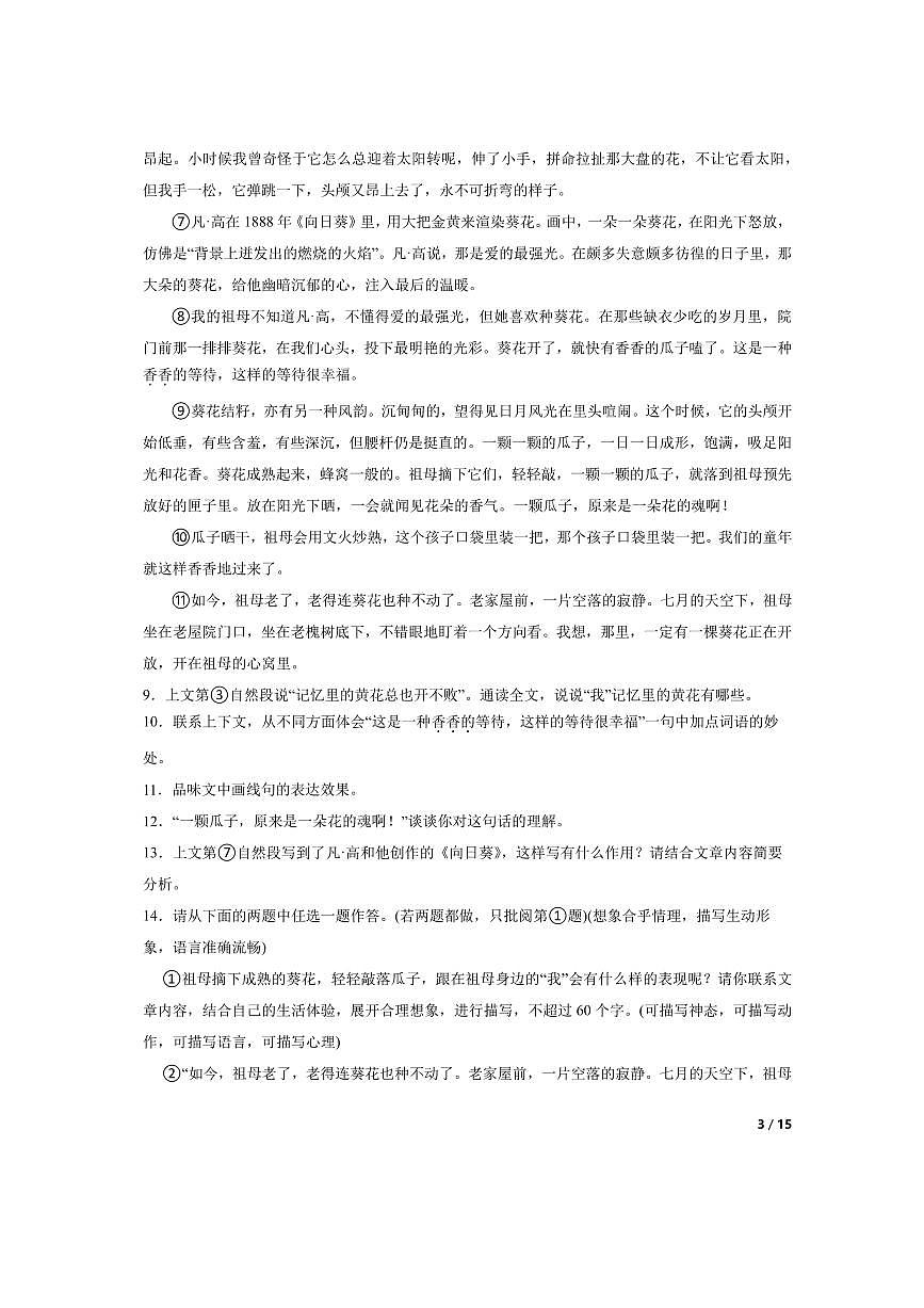 北京市朝阳区北京中学2025～2026学年七年级上小升初分班考试语文卷 无答案第3页