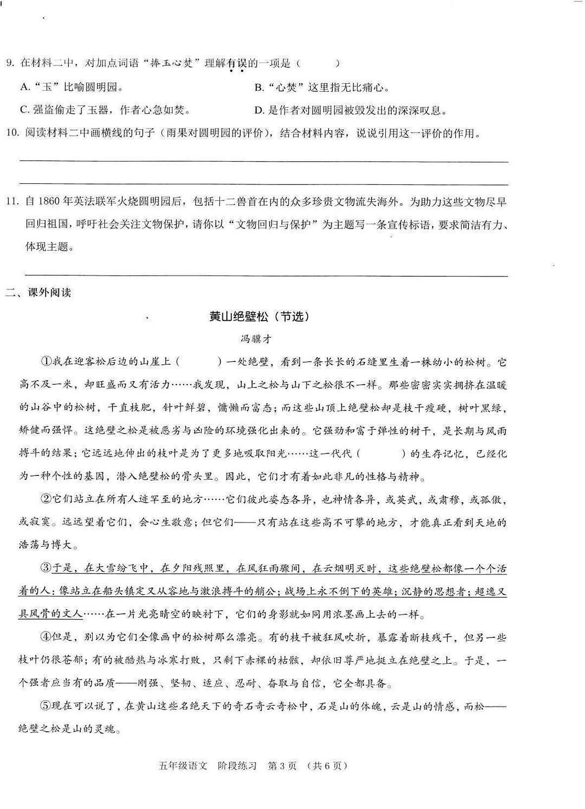 广东省深圳市宝安区2025-2026学年五年级上学期学科素养课堂提升语文试题（月考）第3页