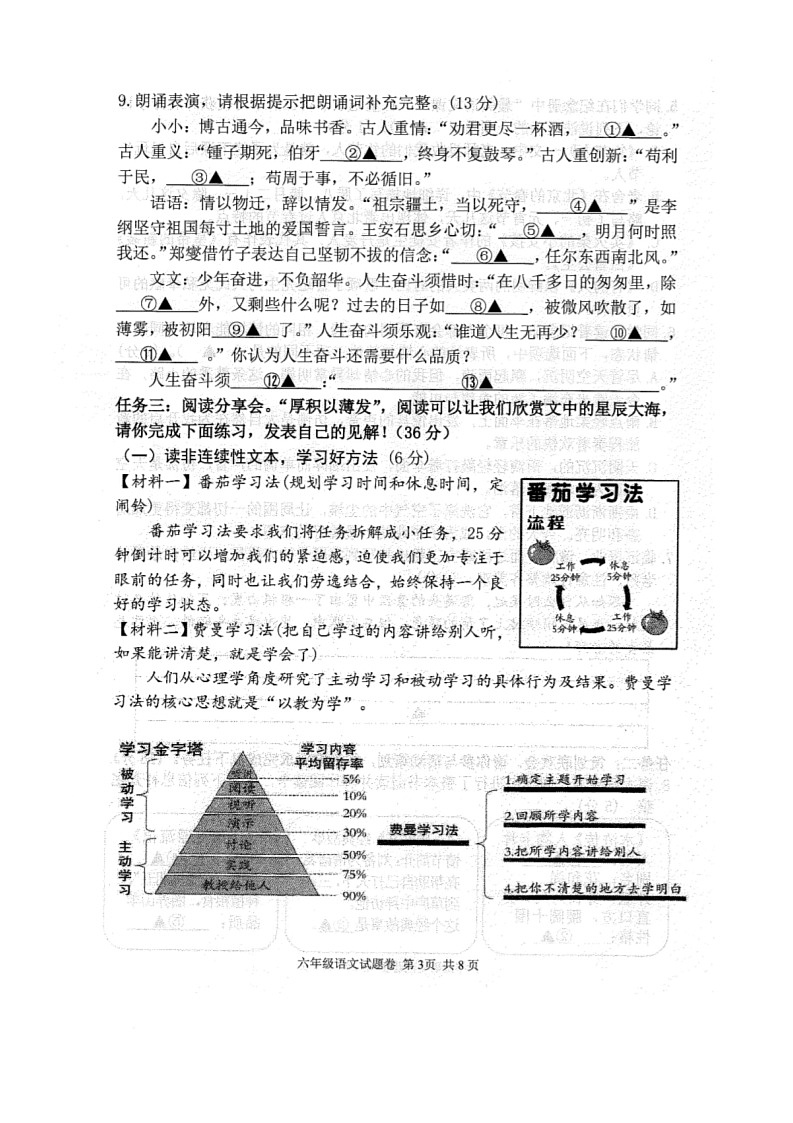 浙江省丽水市松阳县2024-2025学年六年级下学期期末语文试卷第3页