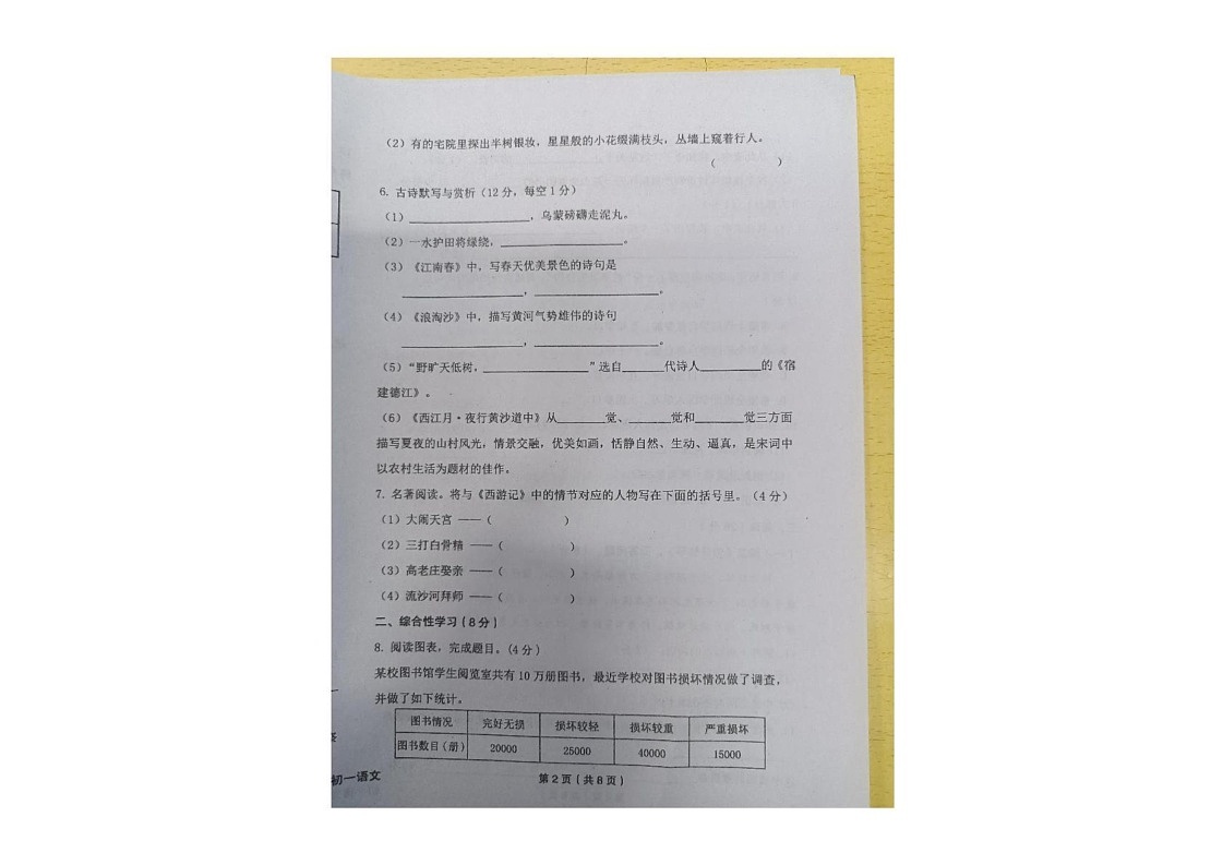 黑龙江省绥化市望奎县2024-2025学年六年级（五四学制）上学期期末语文试卷第2页