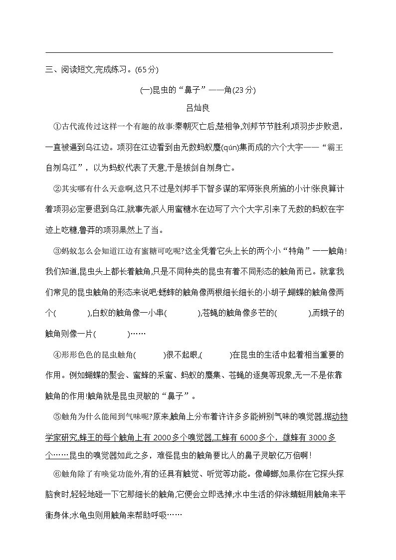 四年级语文上册期末分类专项训练测试卷—课外阅读 部编版 含答案第3页