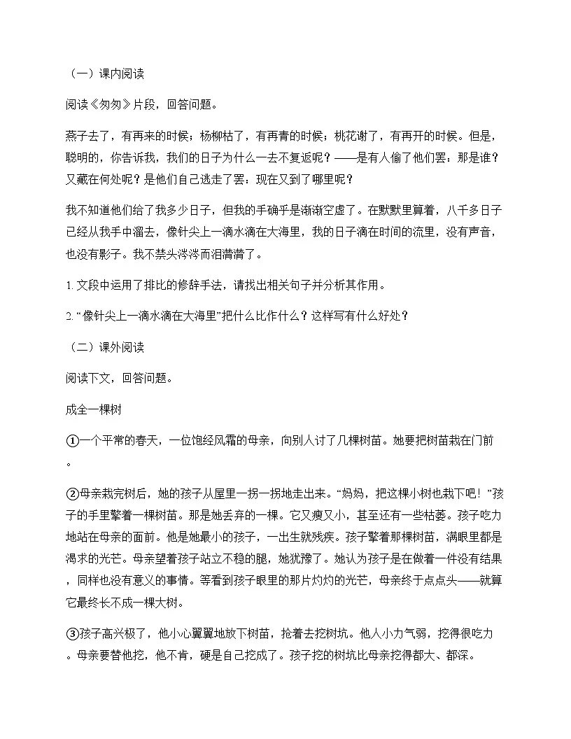 小学 语文 统编版 六年级下册 第六单元 测试及分析第3页