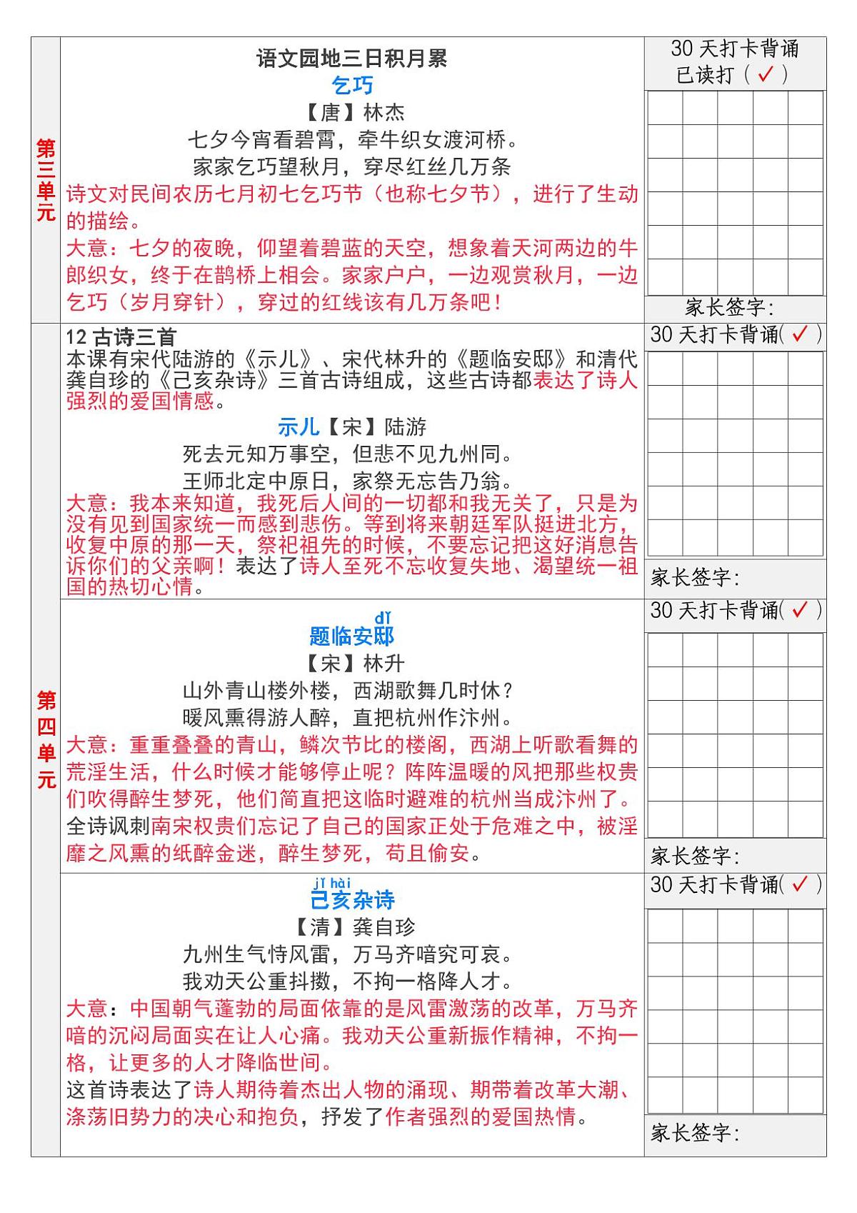 五年级上册语文期末知识点背诵表第2页