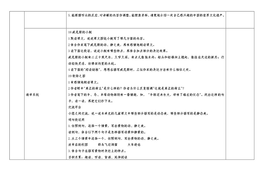 统编版小学语文五年级上册 第七单元 大单元教案（表格式）第2页