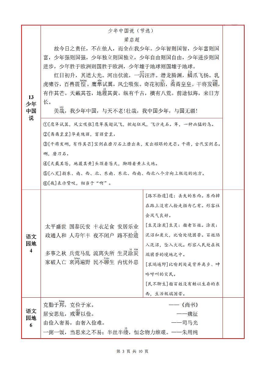 五年级上册语文期末必背知识点内容+默写表第3页