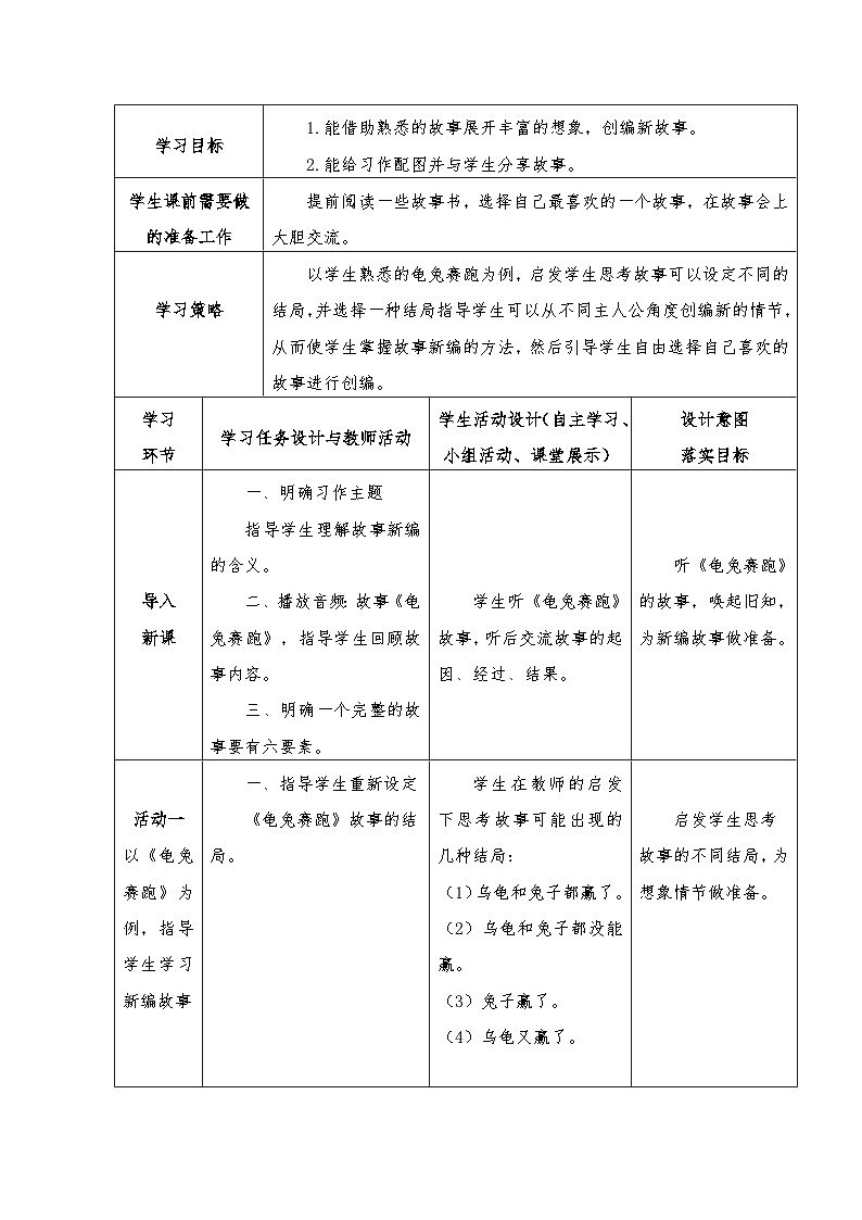 统编版语文四年级下册 第八单元习作《新编故事》教学设计（表格式）第2页