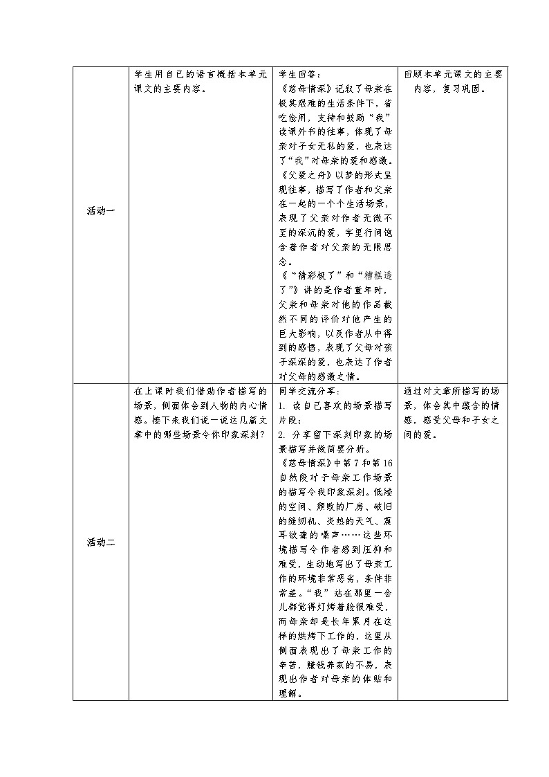 统编版五年级上册第六单元语文要素知识梳理——场景、细节描写中蕴含的情感 教学设计（表格式）第2页