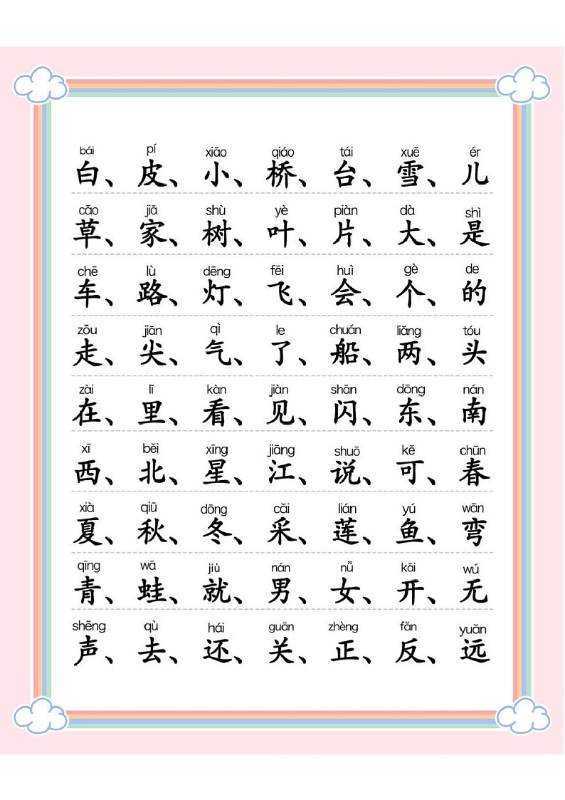 2025学年一年级语文上学期识字表学案第2页