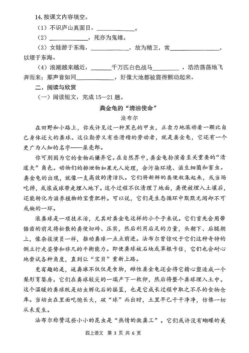 福建省宁德市蕉城区2025-2026学年四年级上学期期末语文试题第3页