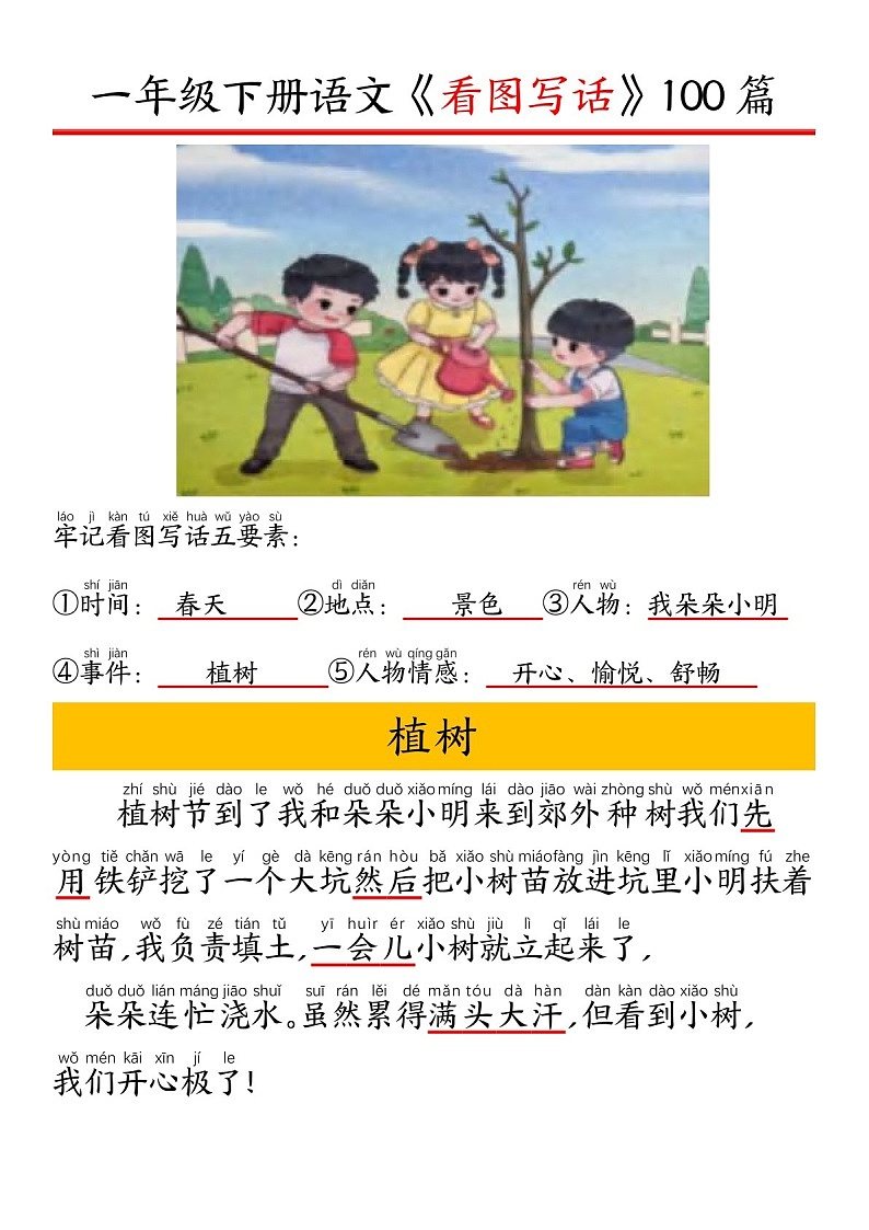 一年级语文下学期看图写话100篇精选学案第3页