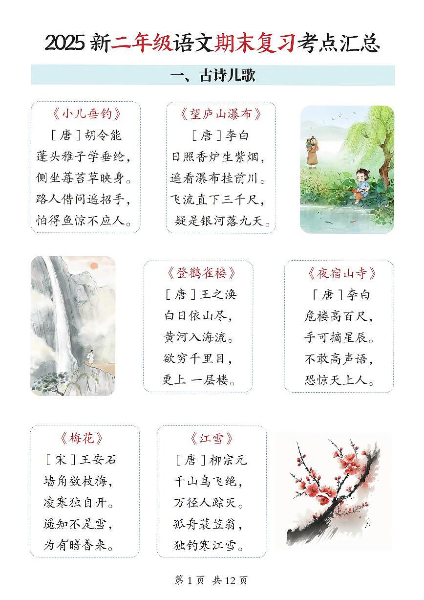 25新二上语文期末复习考点知识点汇总第1页
