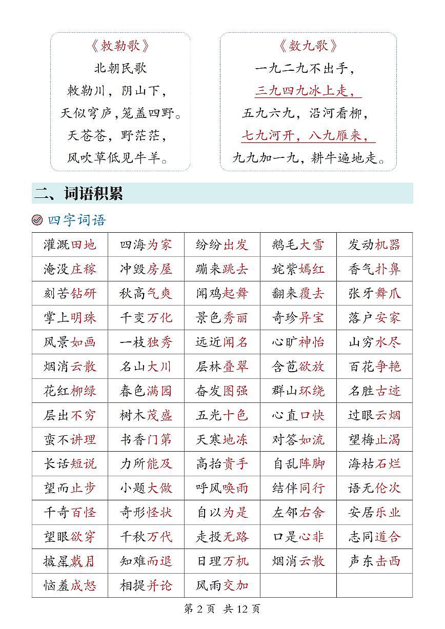 25新二上语文期末复习考点知识点汇总第2页
