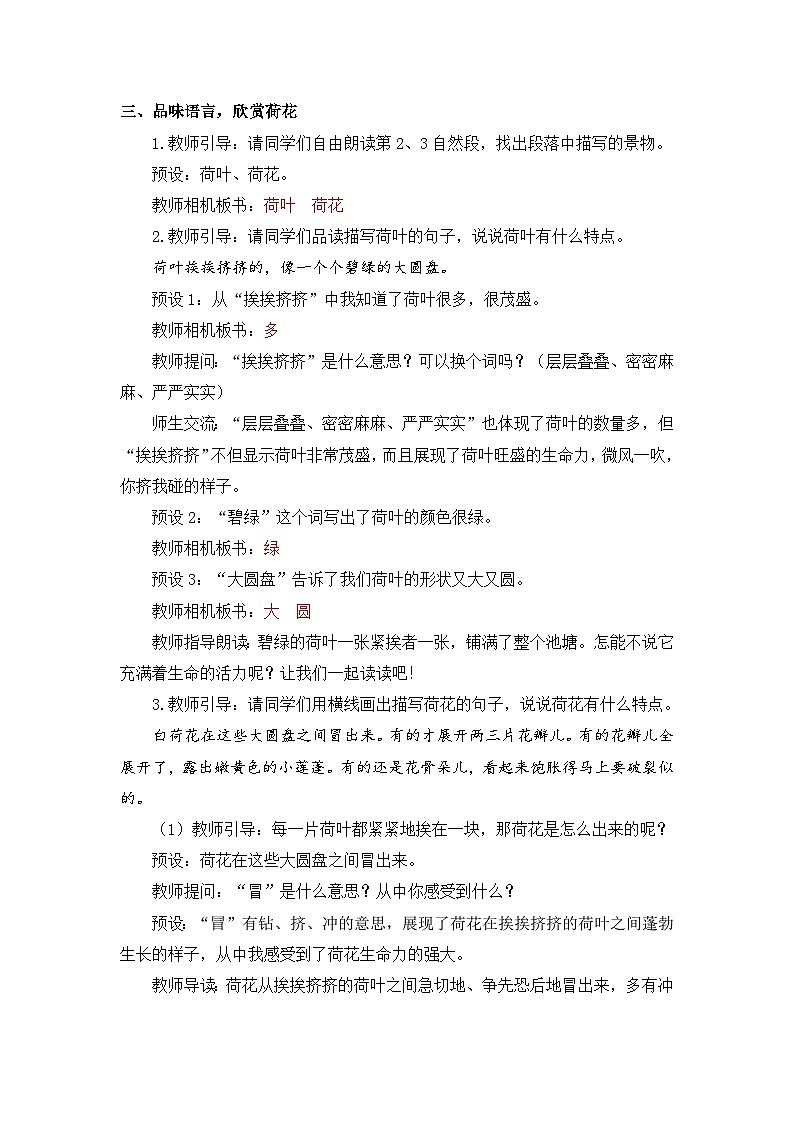 统编版（2024）语文三年级下册 3 荷花（教案）第3页