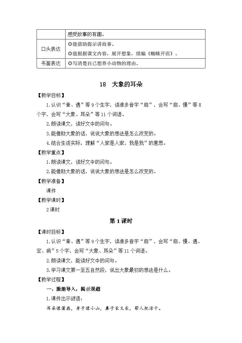 统编版（2024）语文二年级下册 18 大象的耳朵（教案）第2页