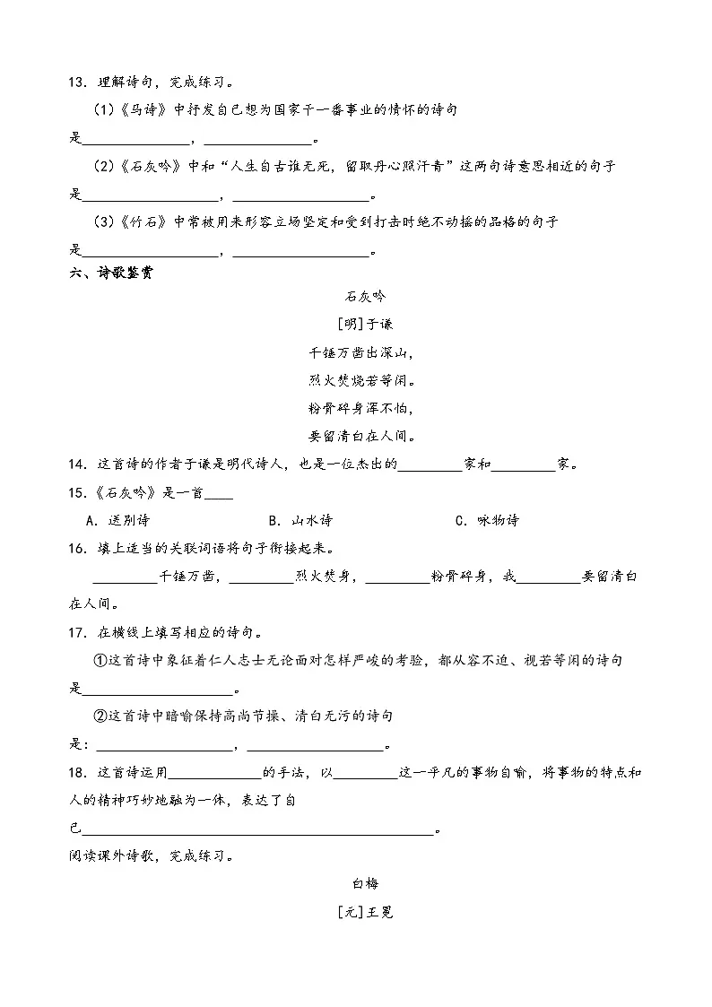 部编版六年级下册语文《10古诗三首》一课一练(含答案解析）第3页