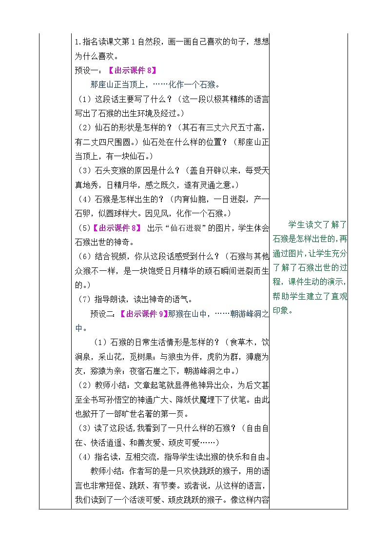 部编版五年级下册语文 7.猴王出世 教案（表格式）第3页