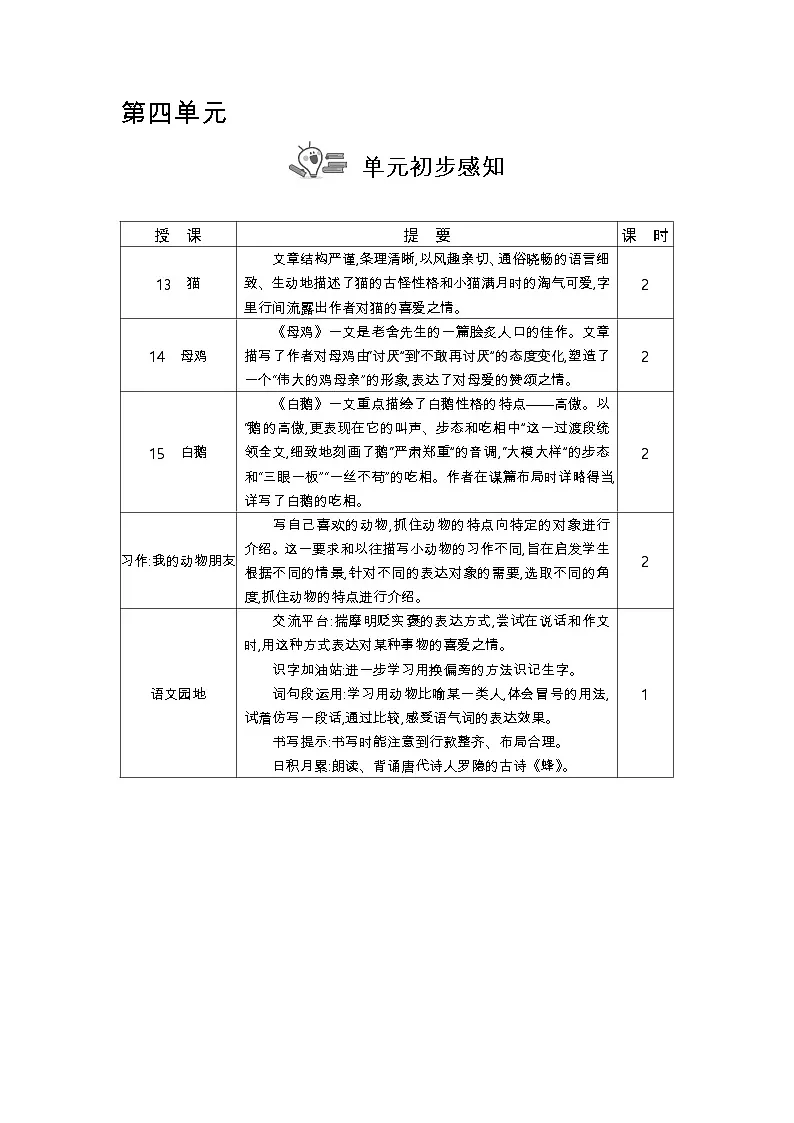 统编版（2024）四年级语文下册第四单元教案第1页