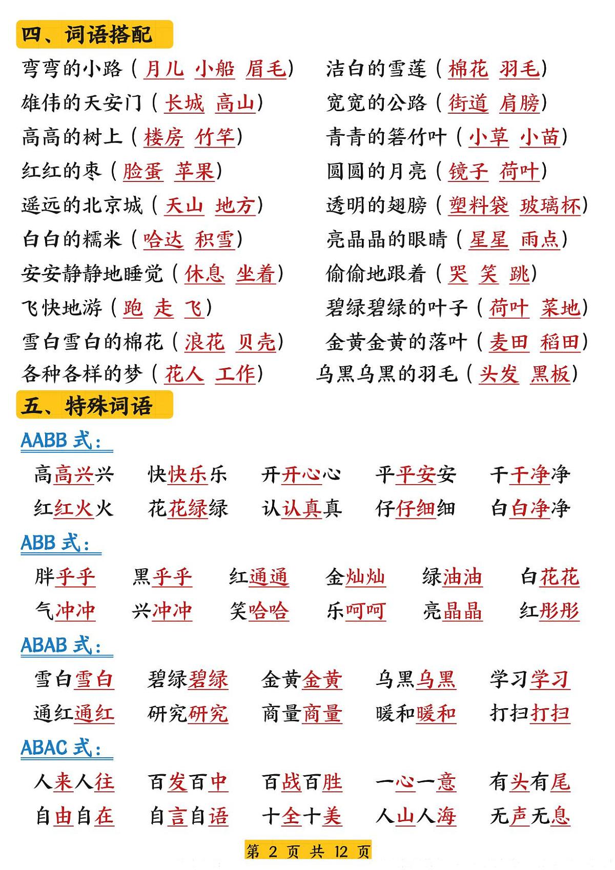 统编版【25新一下语文期中复习高频考点知识汇总（12页） 学案第2页