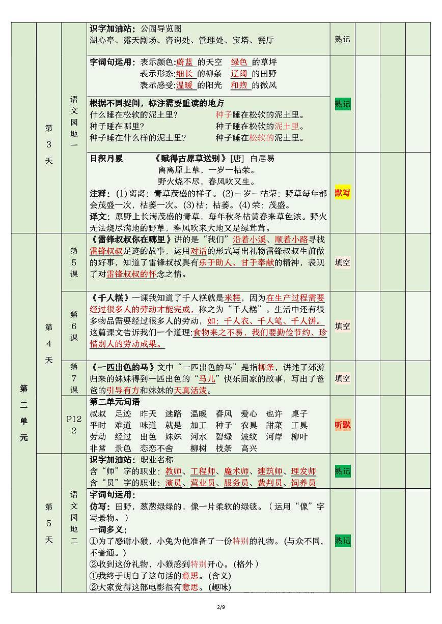 统编版二年级语文下册【期末复习知识清单】学案第2页