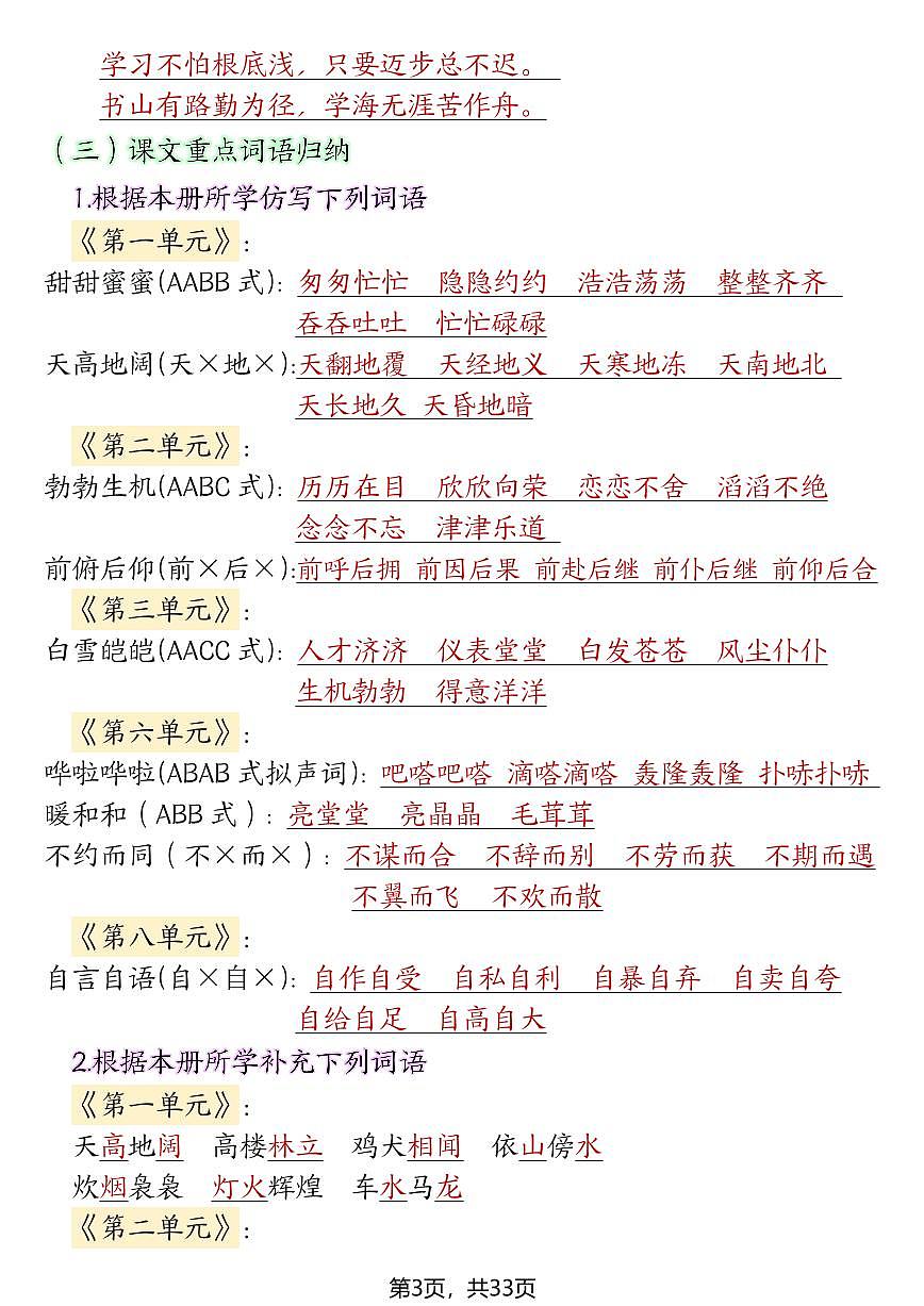 统编版四年级语文下册【期末复习必考知识点（十大高频考点归纳）】练习含答案第3页